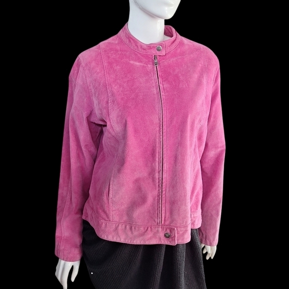 INC International Concepts Suede Pink XL Womens Jacket Silver Colored Zippers - Picture 4 of 16